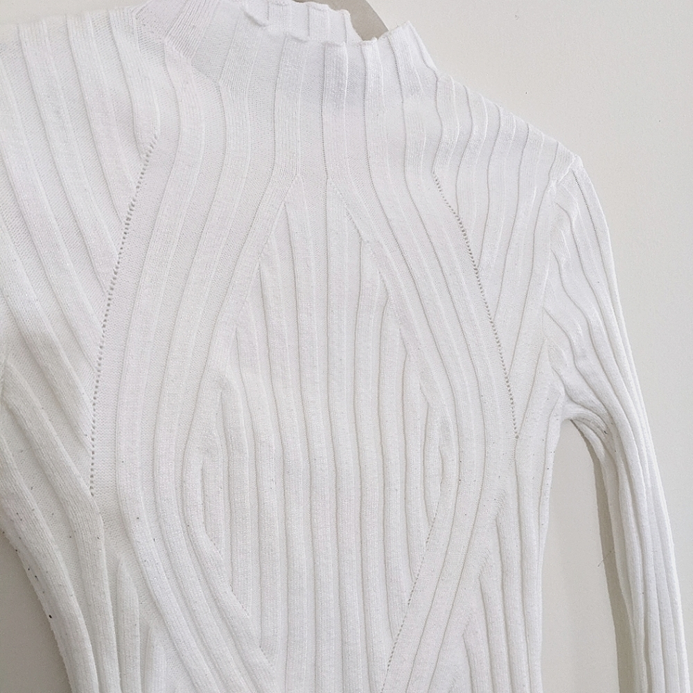 Oscar Street knit woven turtleneck basic long sleeve top shirt blouse white S